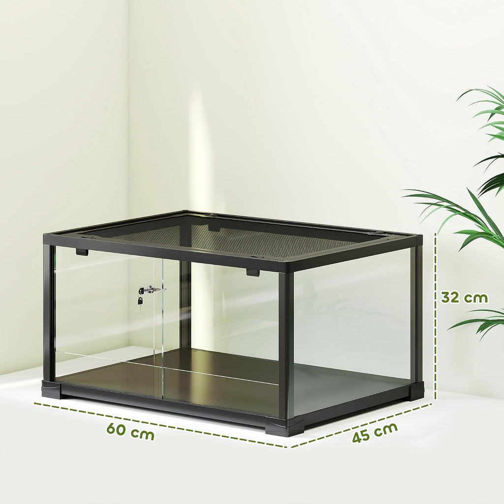 Pawhut Reptilien Terrarium Glasterrarium 60x45x32 cm schwarz ausbruchsicher