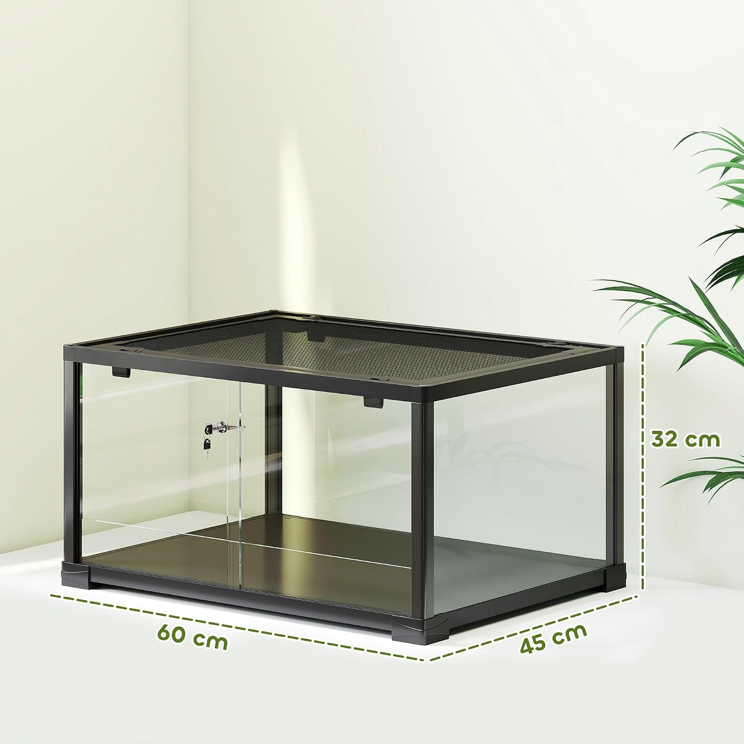 Pawhut Reptilien Terrarium Glasterrarium 60x45x32 cm schwarz ausbruchsicher