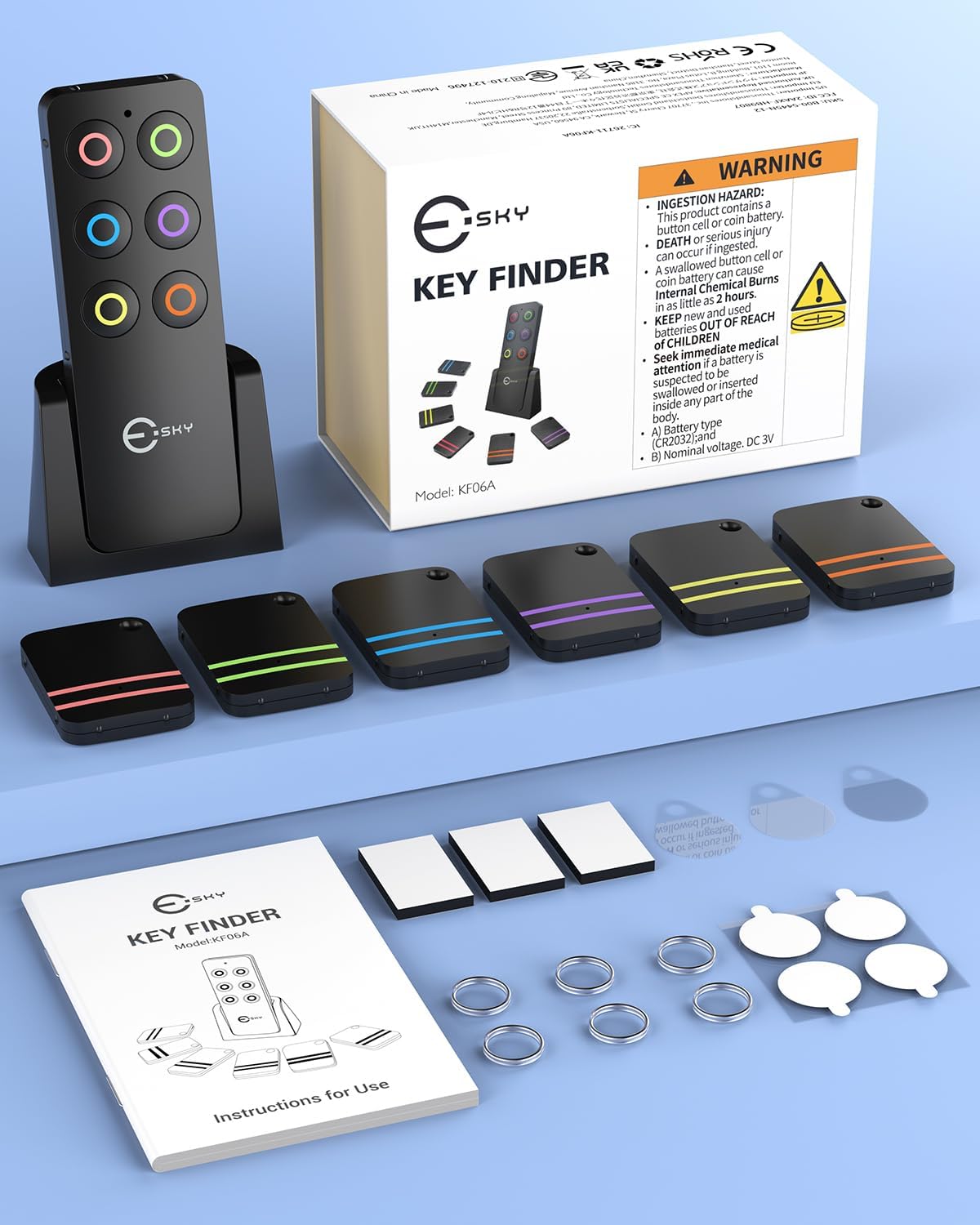 Schluesselfinder Set mit 6 Empfaengern und Pfeifton fuer Schluessel