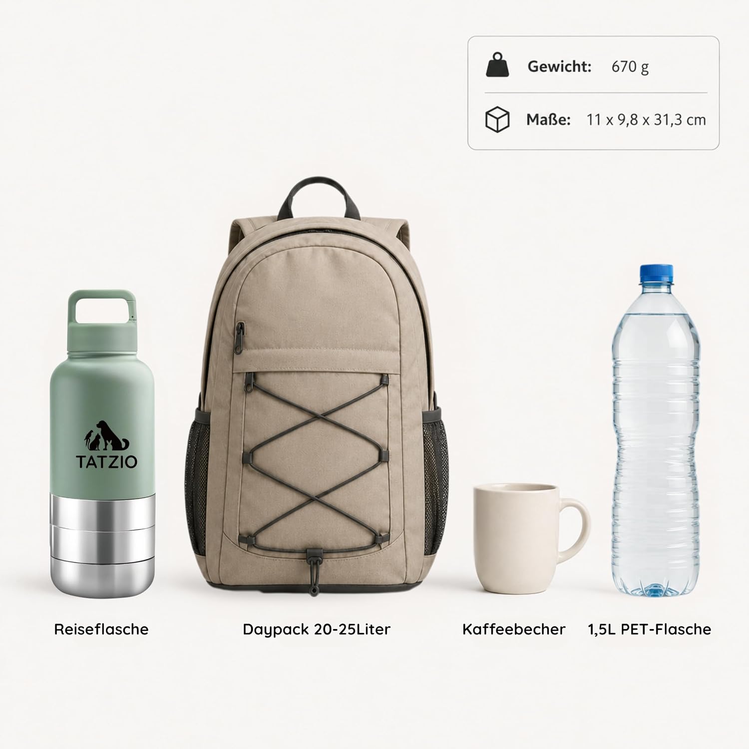 Reiseflasche 4-in-1 fuer Hunde Katzen Edelstahl isoliert auslaufsicher cr