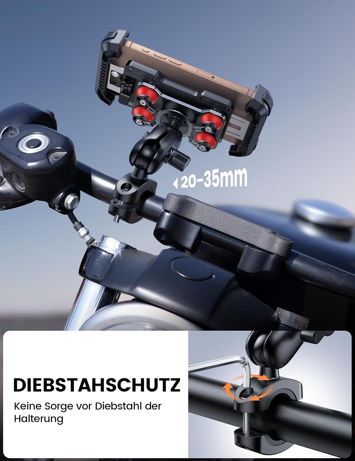 Handyhalterung Motorrad 720° drehbar Vibrationsdaempfer Lenkerhalter