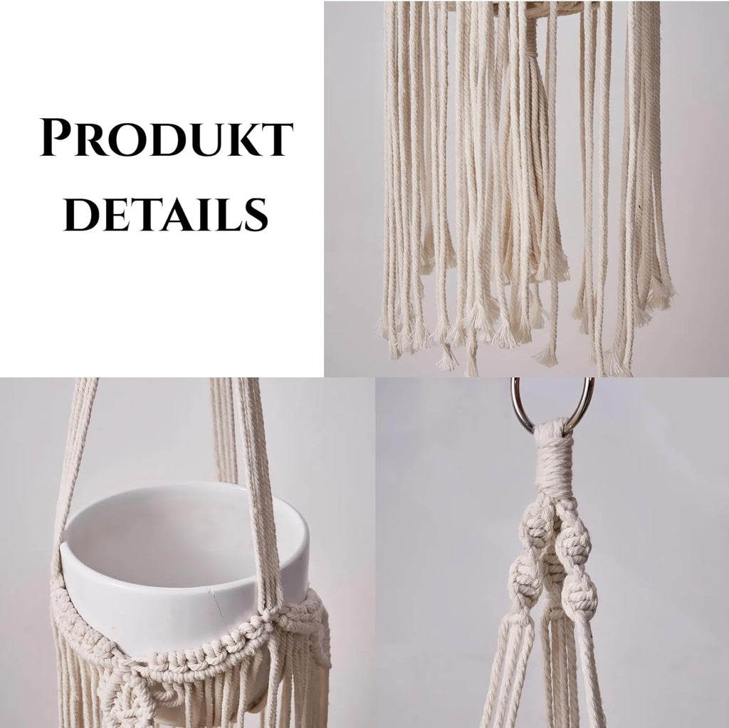 Makramee Blumenampel 4er Set Baumwollseil Haengeampel mit Haken Creme