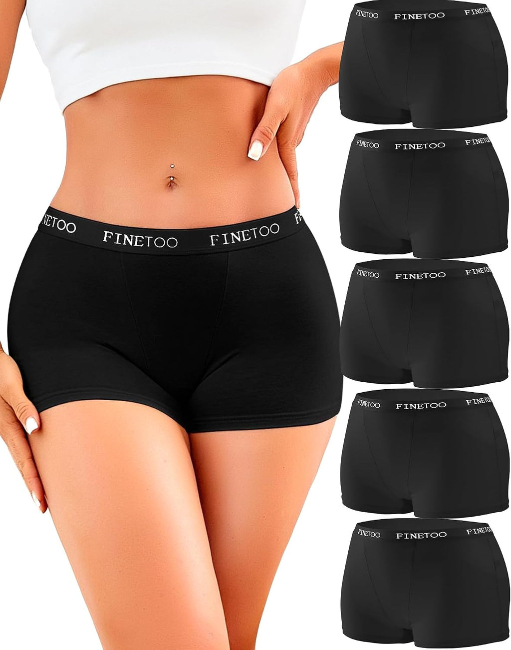 Finetoo Damen Boxershorts 5er Pack Baumwolle Hipster atmungsaktiv S-XXL weiss