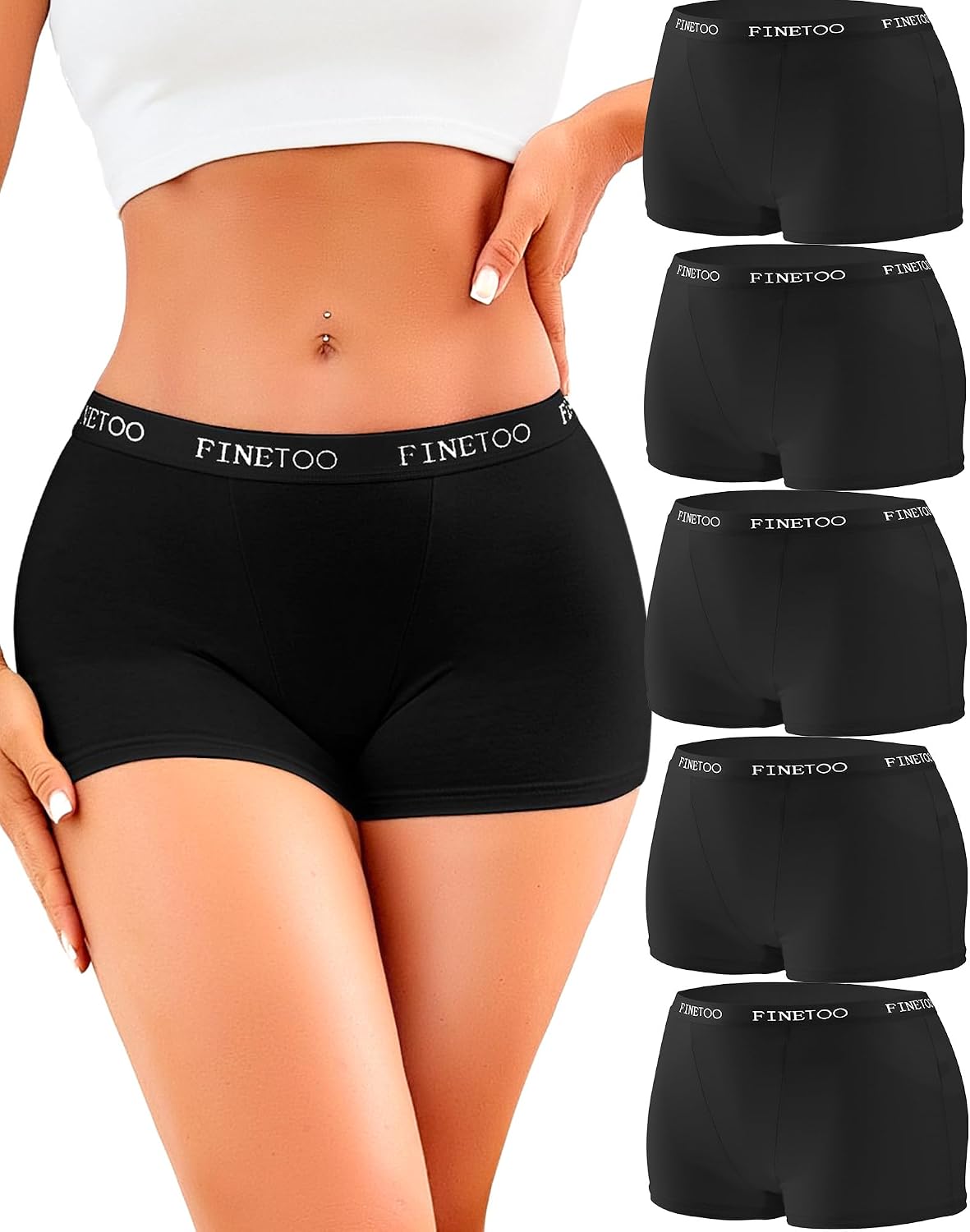 Finetoo Damen Boxershorts 5er Pack Baumwolle Hipster atmungsaktiv S-XXL weiss