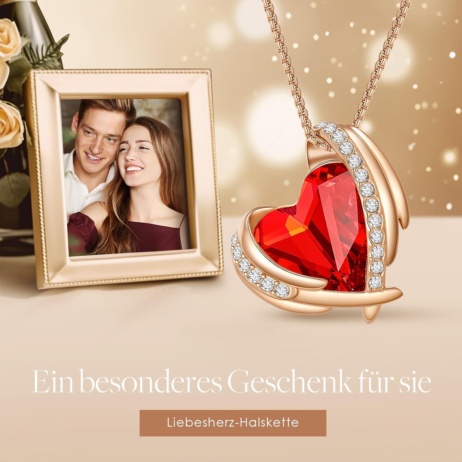 CDE Damen Halskette Roségold Herz Anhaenger Schmuck Geschenk