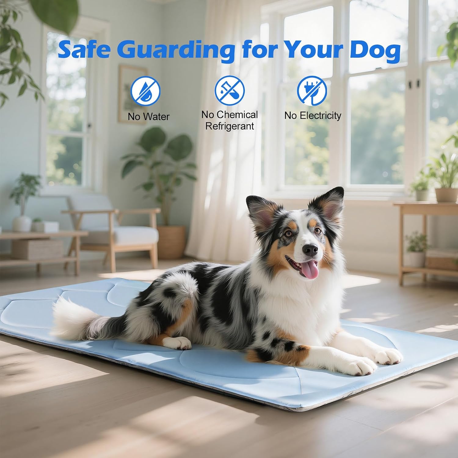 Hundekühlmatte 71×122 cm L wendbar kühl & warm ohne Gel Blau Grau 2cm