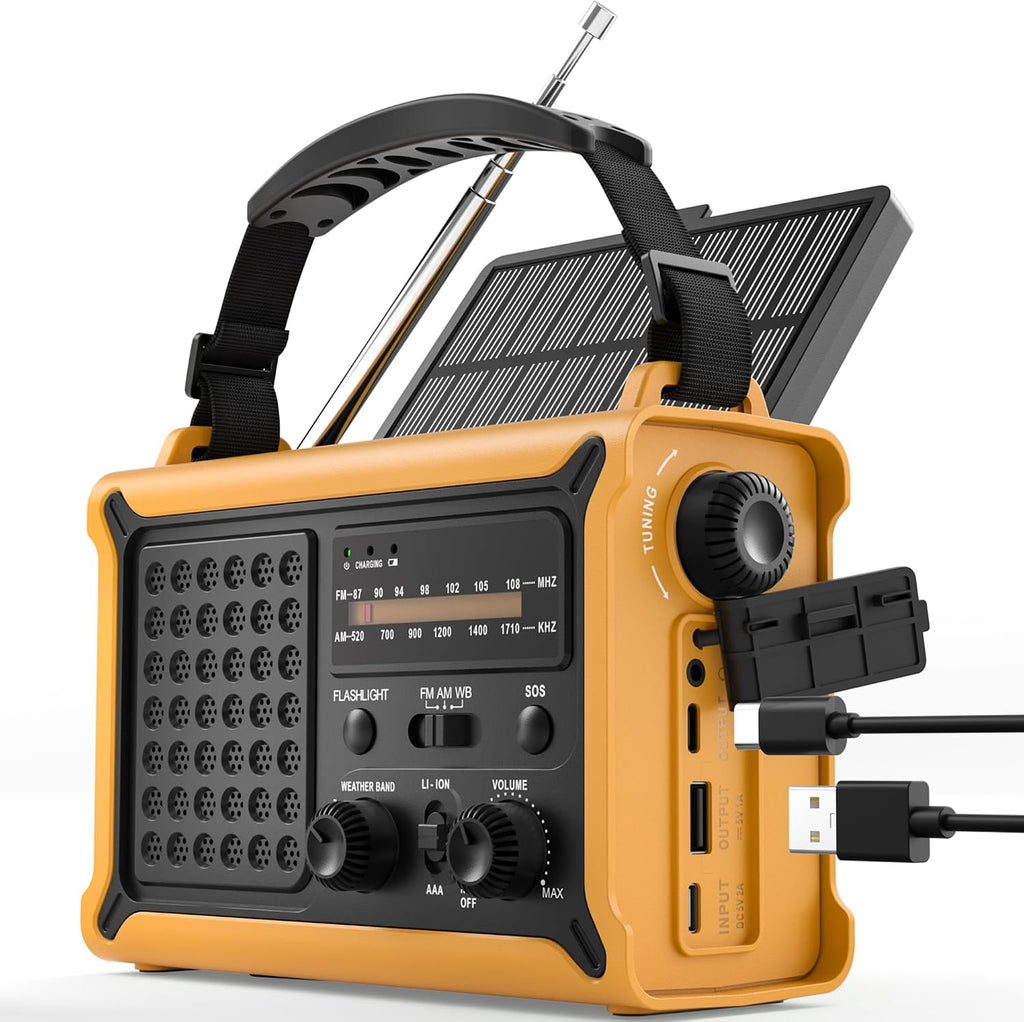 ROCAM Notfallradio 12000mAh mit Solarpanel, Kurbel, AM/FM, USB, SOS-Licht