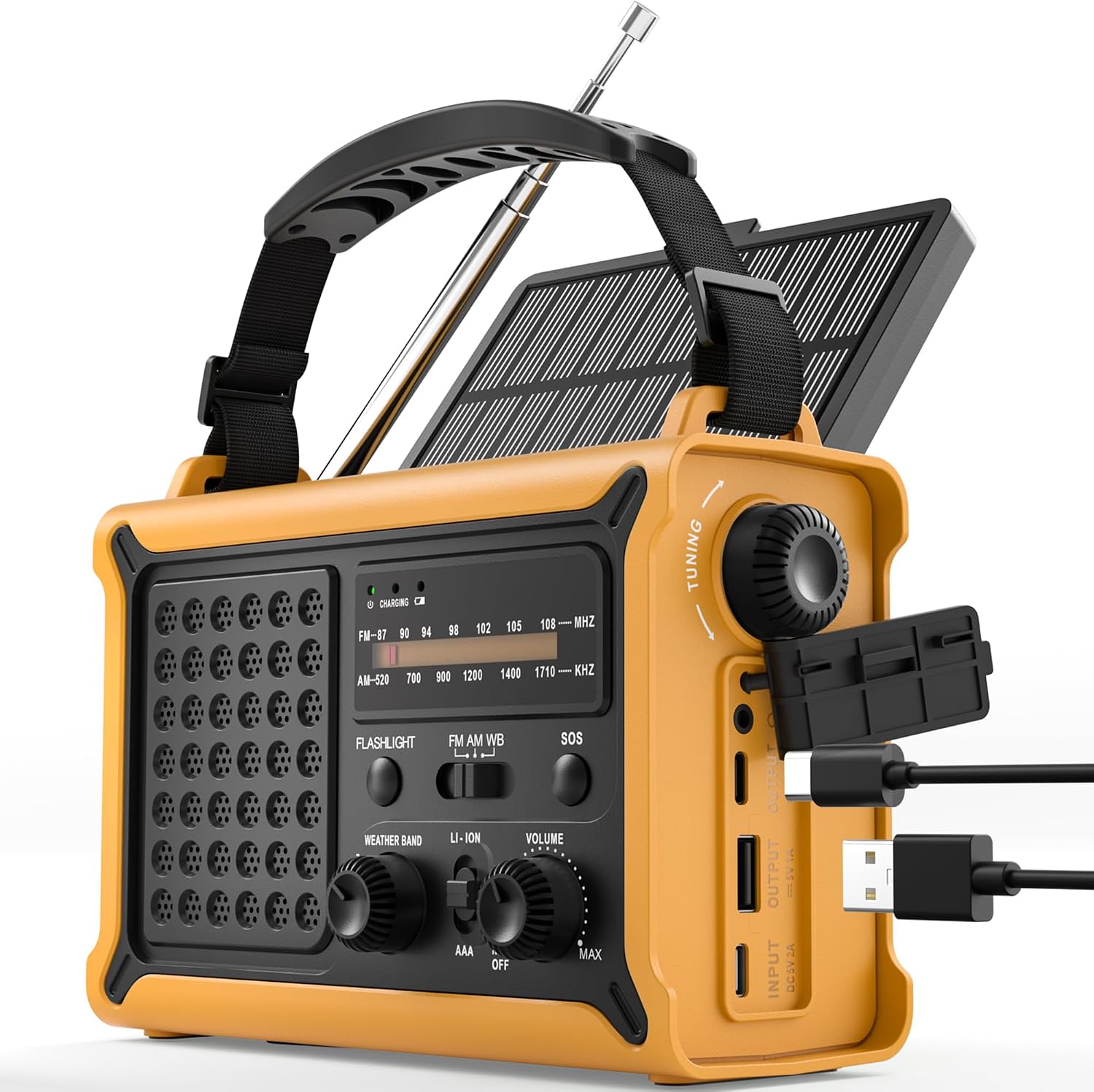 ROCAM Notfallradio 12000mAh mit Solarpanel, Kurbel, AM/FM, USB, SOS-Licht
