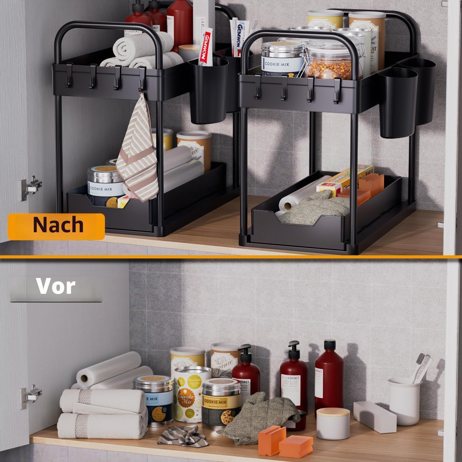 Unterwaschbecken Organizer 2 Etagen Kuechenregal Schwarz