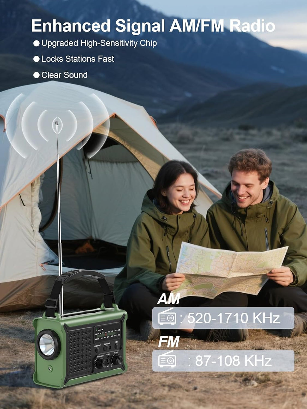 ROCAM Notfallradio 12000mAh mit Solarpanel, Kurbel, AM/FM, USB, SOS-Licht