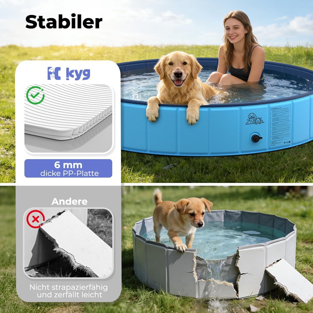 KYG Hunde Pool faltbar 80x20cm rutschfest niedriger Einstieg Ablassventil 20cm-3