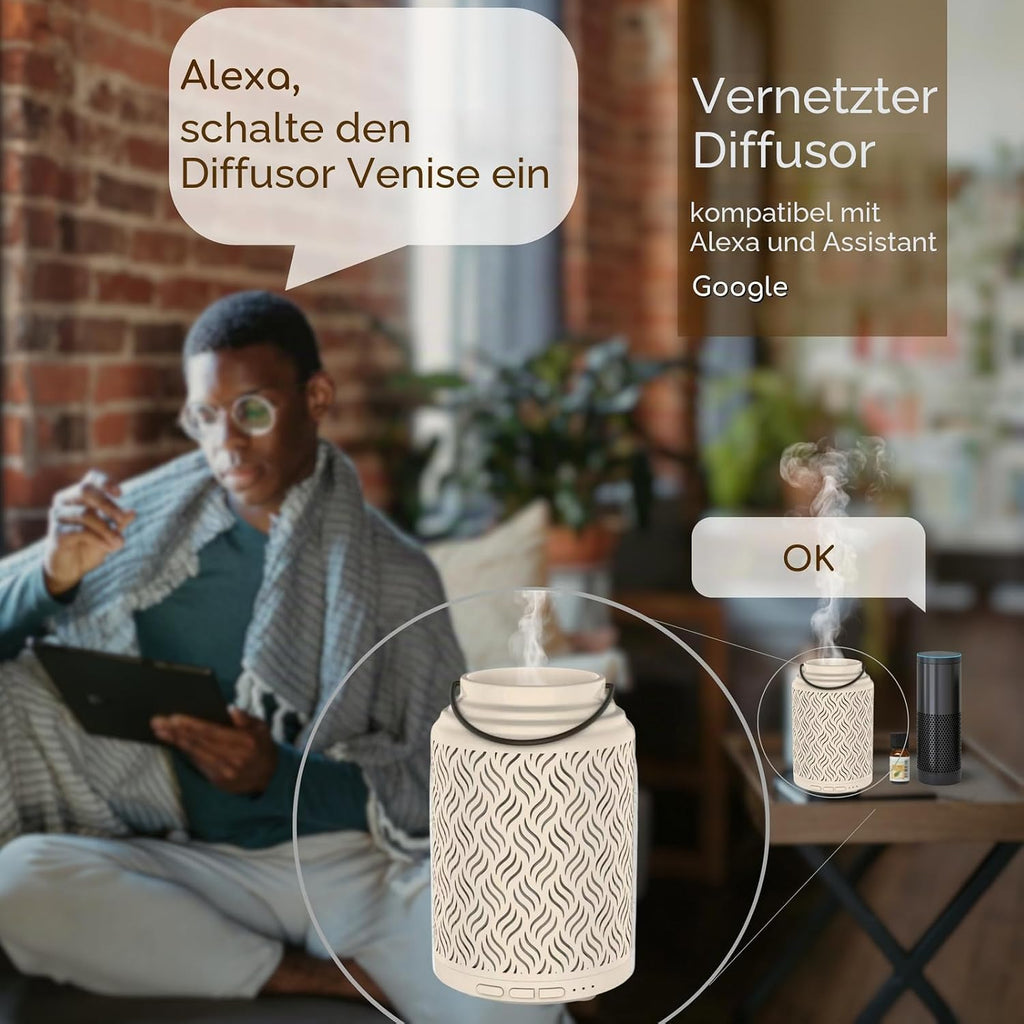 Zen Arôme WLAN Aroma Diffuser Holz Keramik kompatibel mit Alexa Google Home