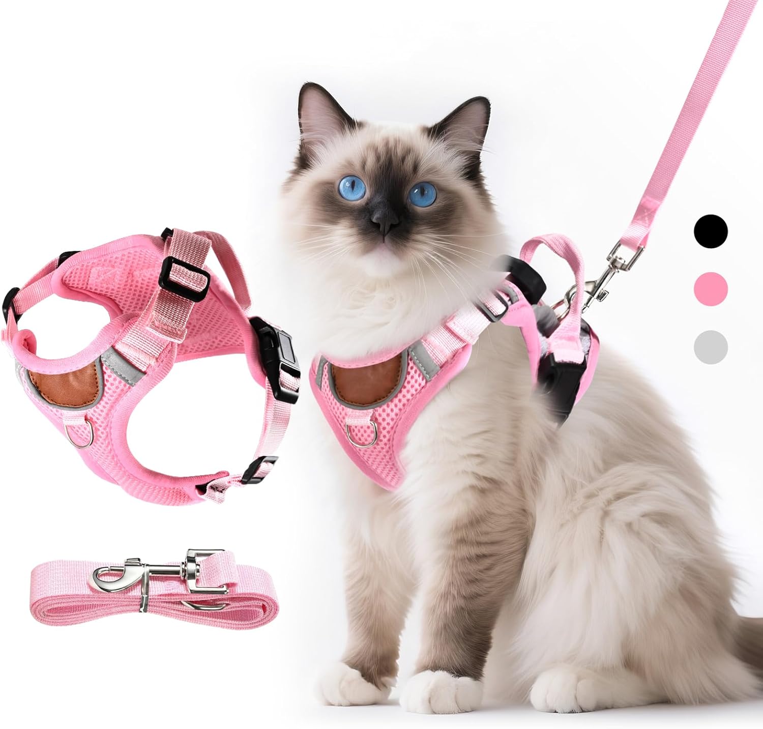 Katzengeschirr verstellbar mit Leine S-L, ausbruchsicher, reflektierend, atmungs