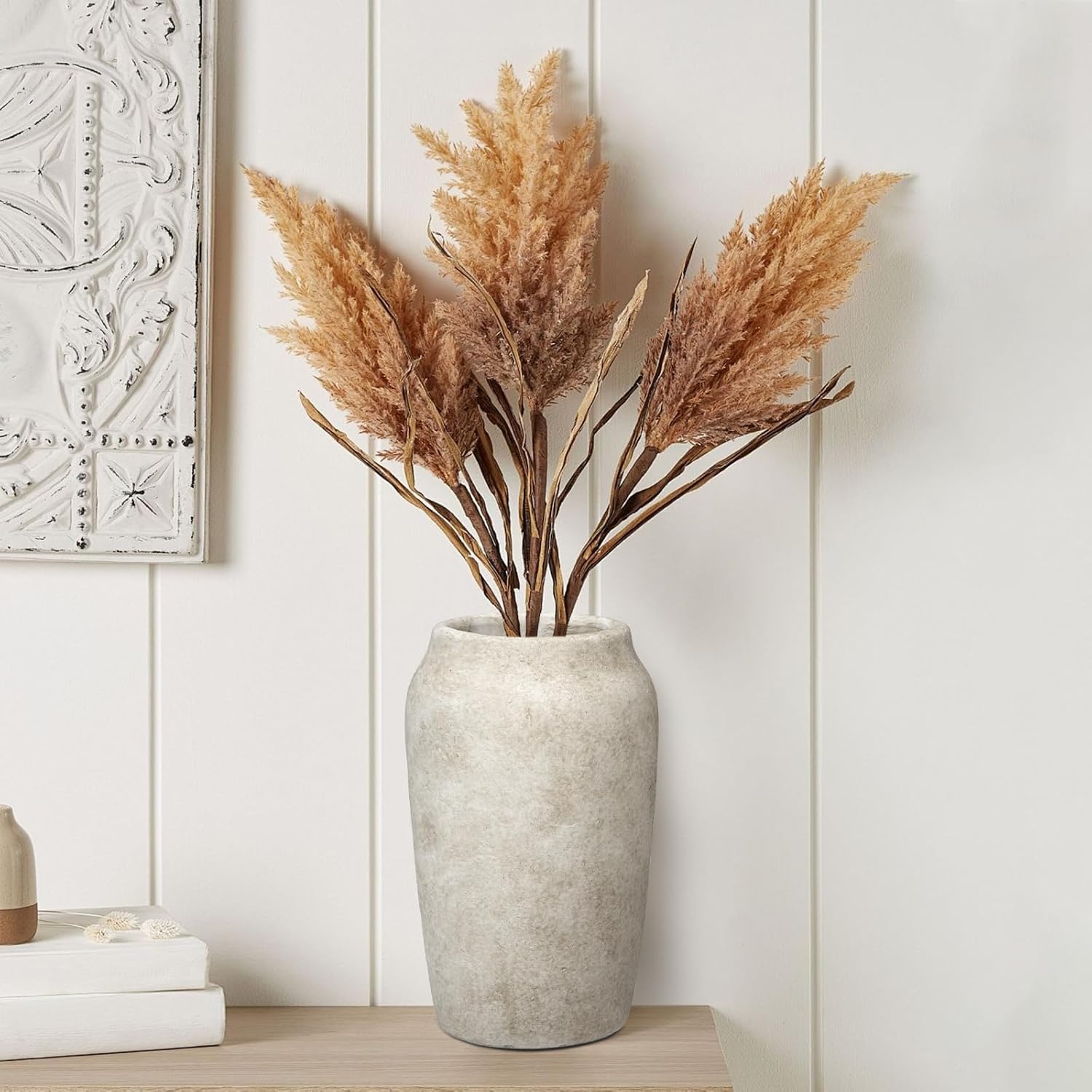 Zementvase Vintage cremeweiss rustikal 23 cm