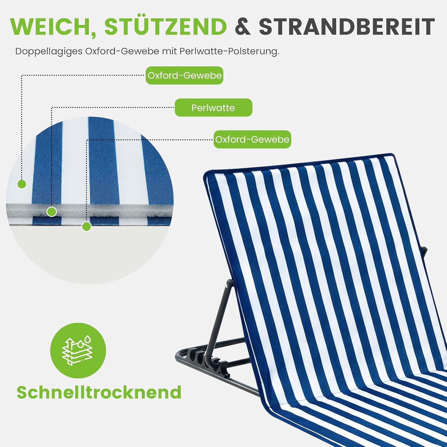 Palawano Sonnenliege verstellbar 5 Positionen leicht tragbar fuer Garten Strand