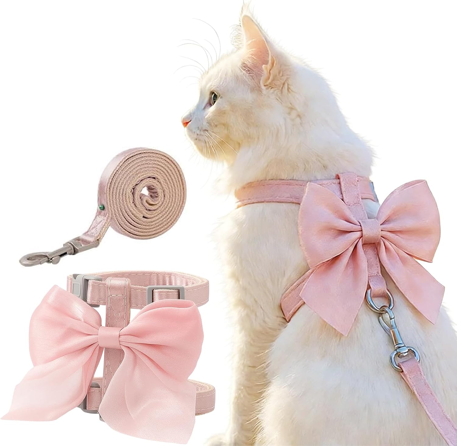 Katzen Geschirr mit Leine Pink Schleife S, verstellbar, atmungsaktiv fuer Kitten