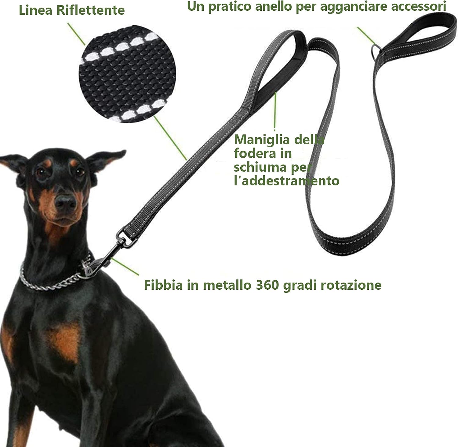 Reflektierende Hundeleine mit gepolsterter Handschlaufe 1,5m-1,8m