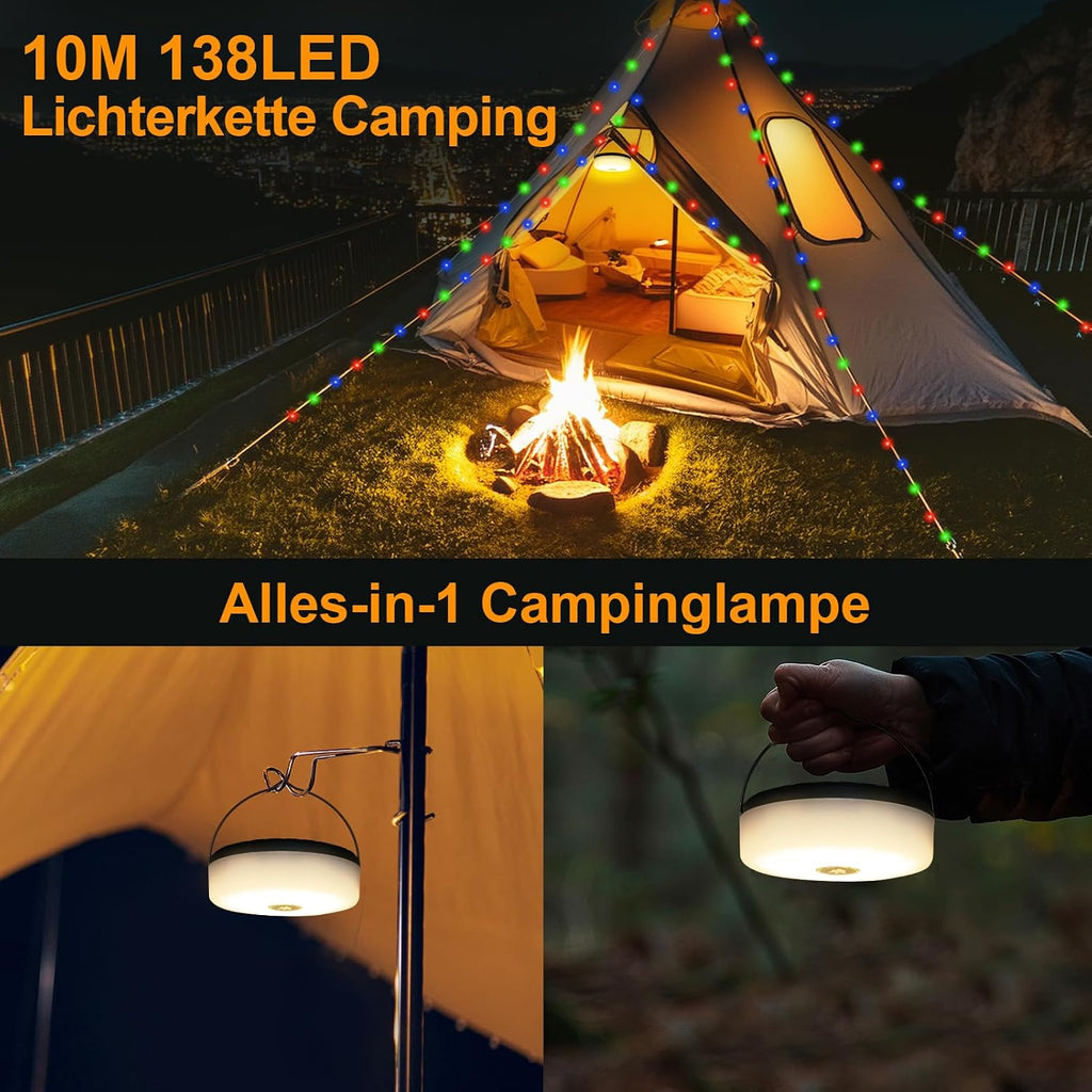 RISEMART Solar Lichterkette 10 m aufrollbar wasserdicht 5 Modi fuer Camping Hof