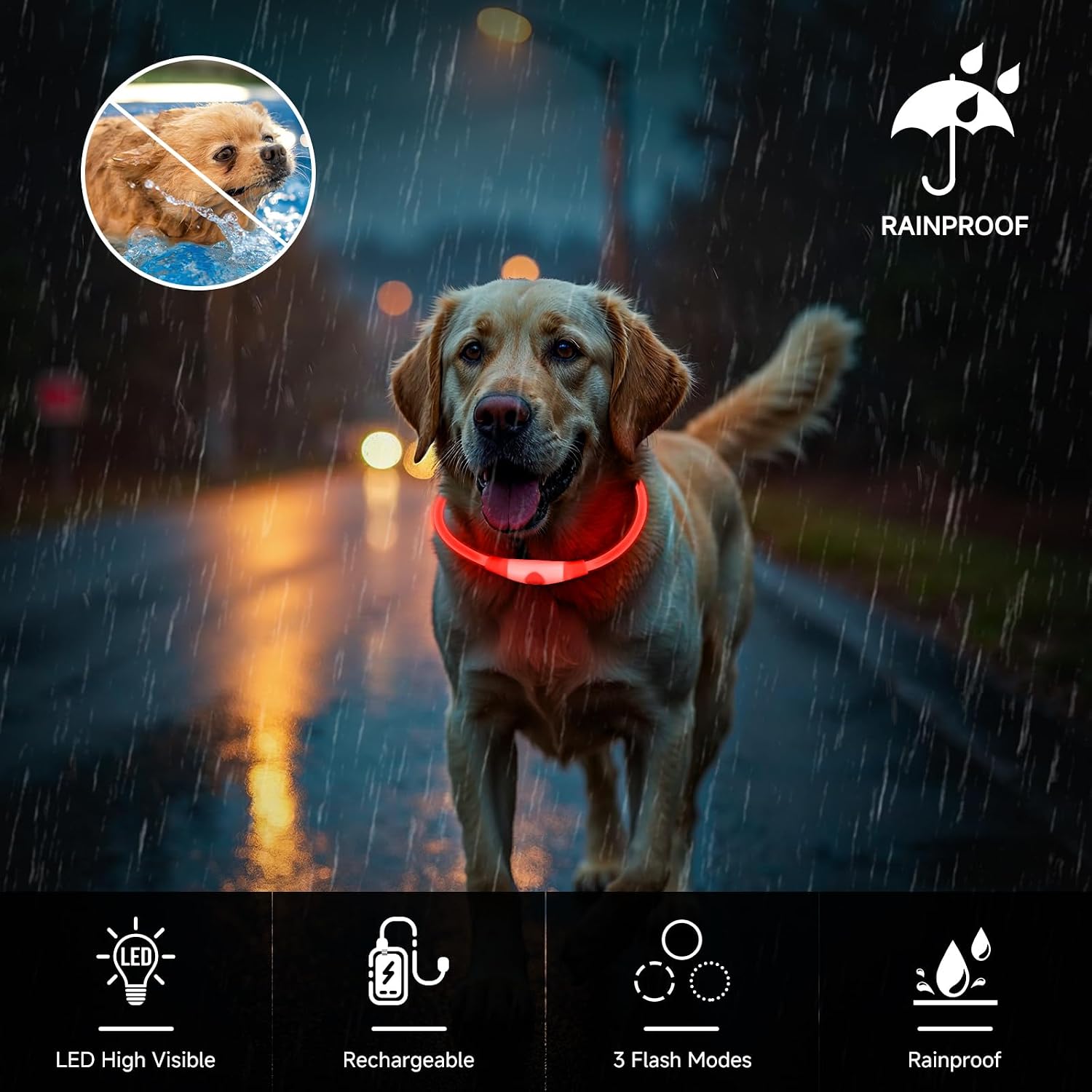 Leuchthalsband Hund LED aufladbar 70 cm wasserdicht 3 Lichtmodi Blau