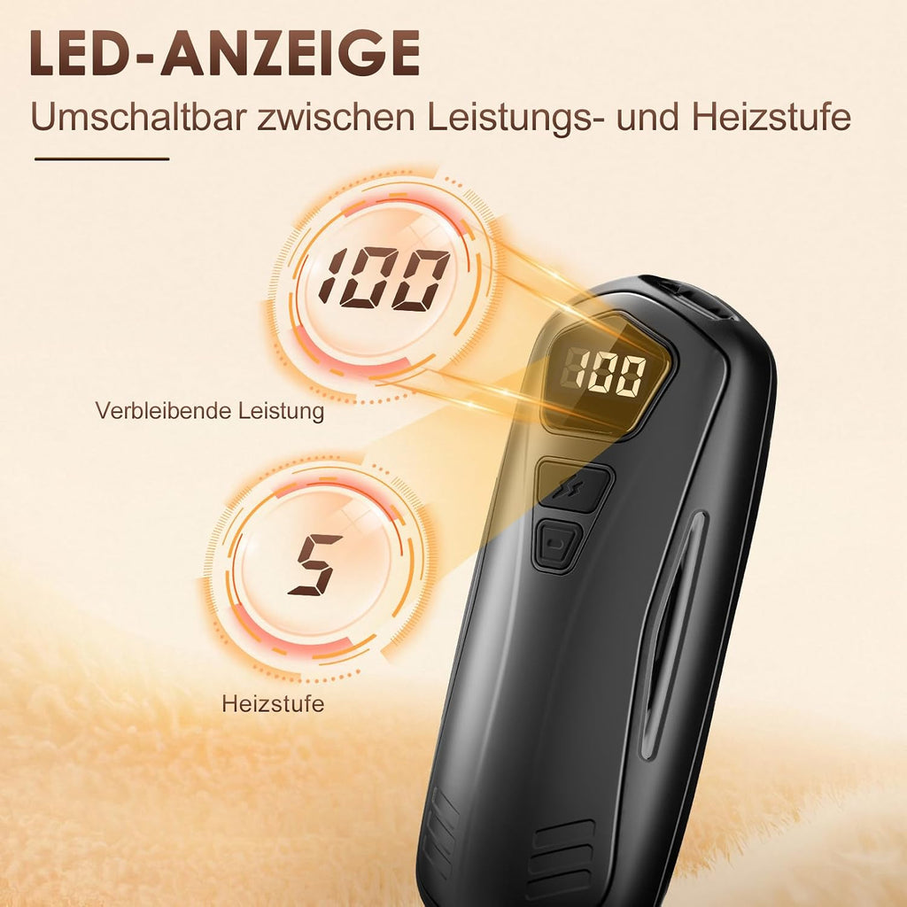 Elektrische Handwaermer 2er Set 6000 mAh USB Wiederaufladbar 5 Heizstufen