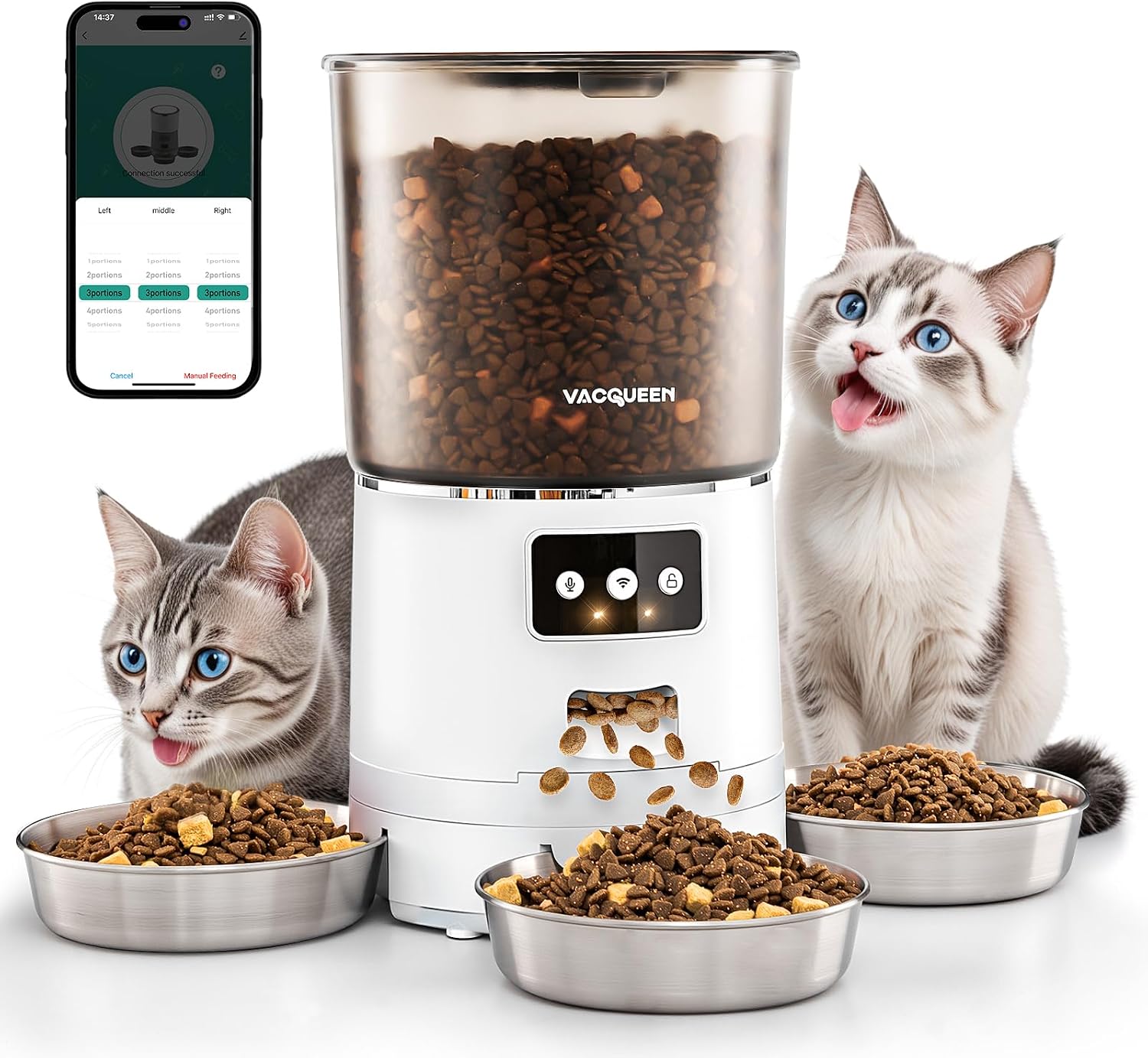 Futterautomat Katze 25 Portionen mit App Timer WiFi Schwarz