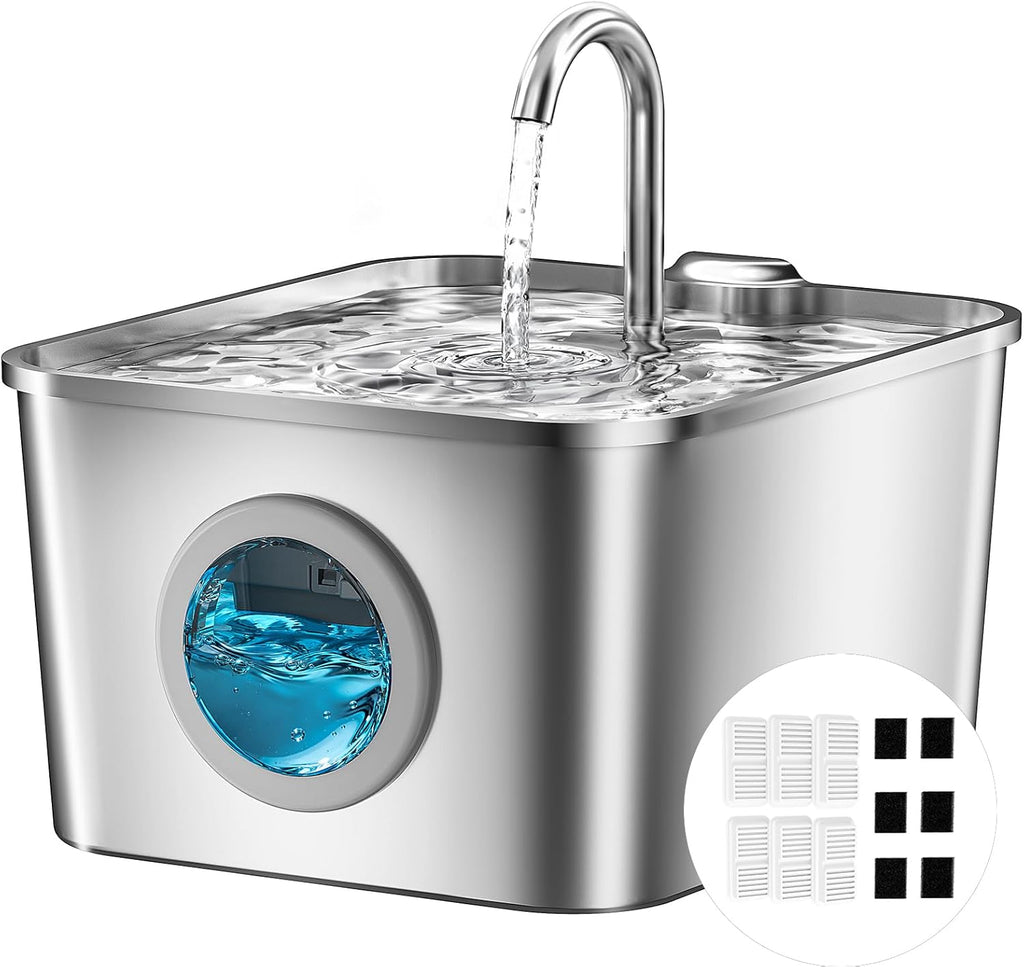 Katzenbrunnen Edelstahl leiser Trinkbrunnen mit LED Wasserstand Aktivkohlef
