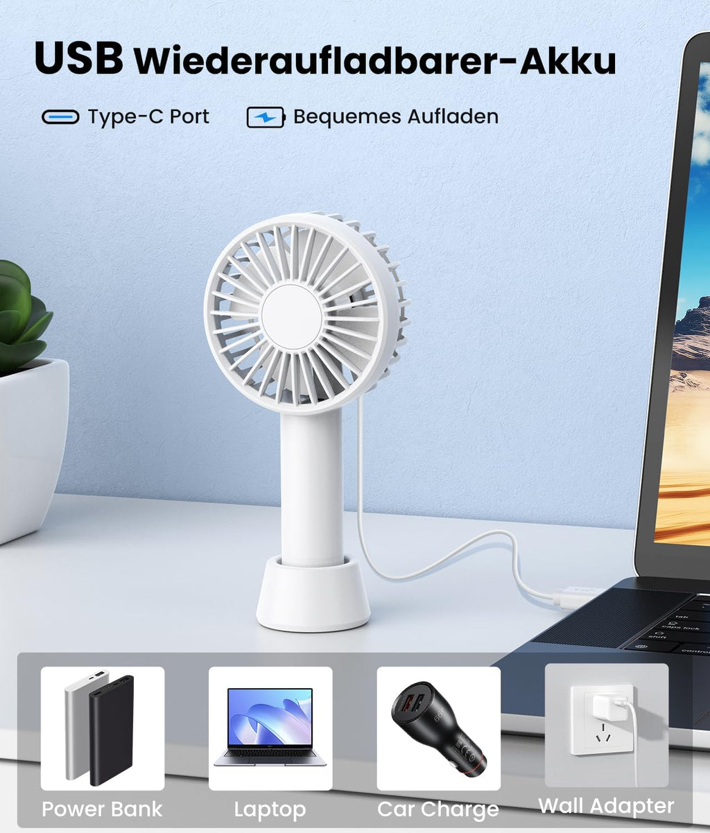 Tragbarer Mini Handventilator USB wiederaufladbar 5 Stufen mit Lanyard Basis