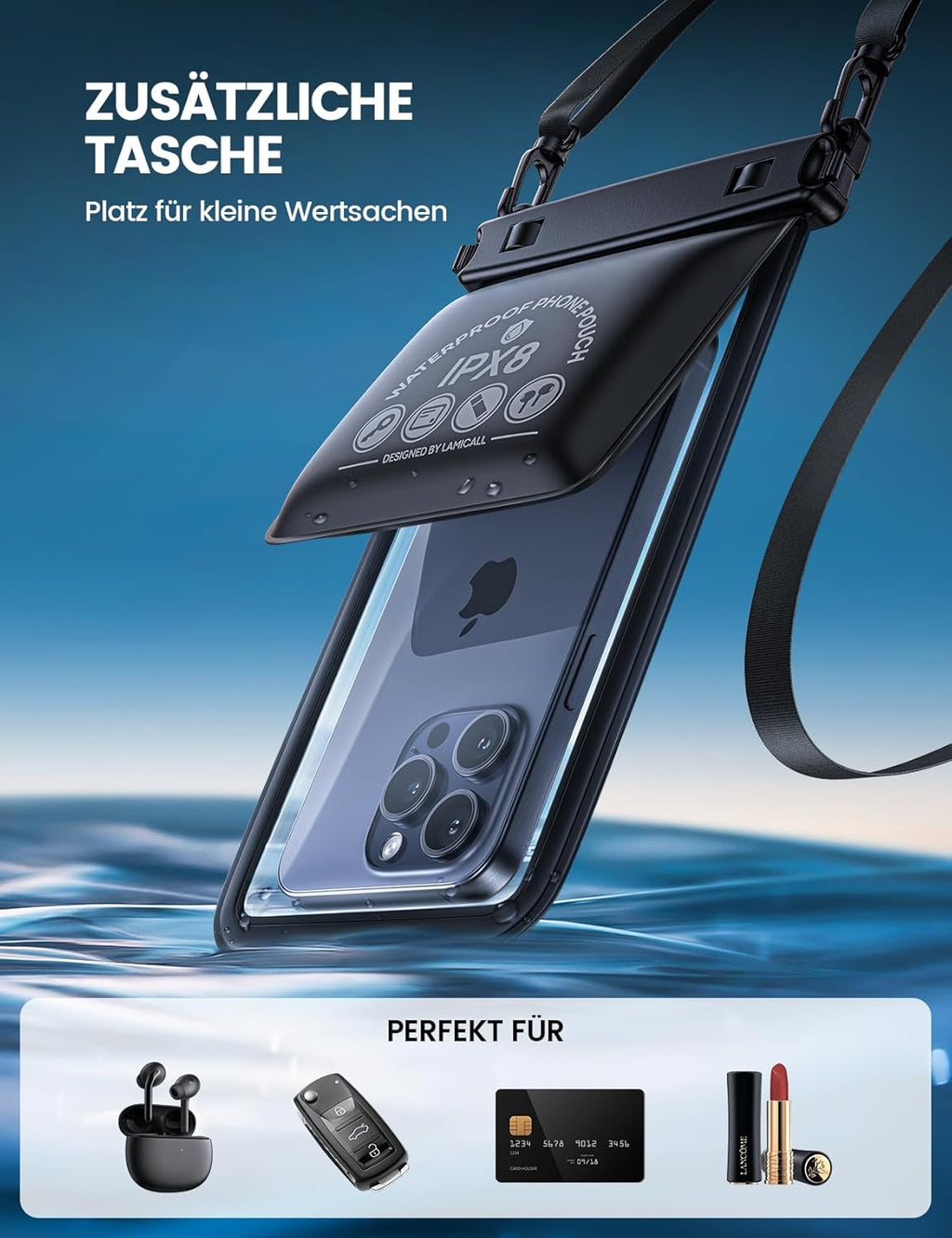 Lamicall IPX8 wasserdichte Handytasche mit doppelter Tasche bis 7,5