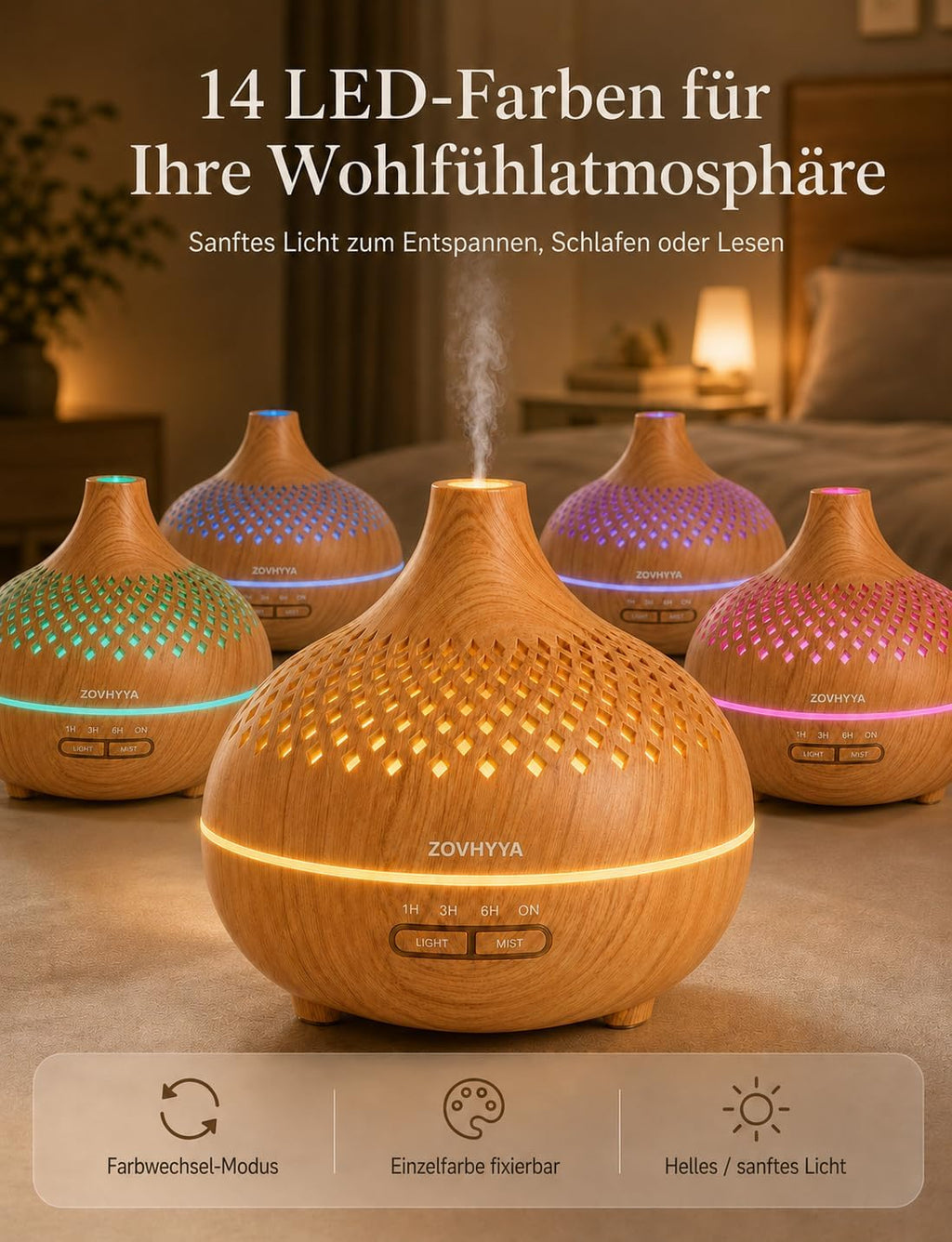 Aroma Diffuser 500 ml Duftdiffusor Set mit Fernbedienung LED Timer