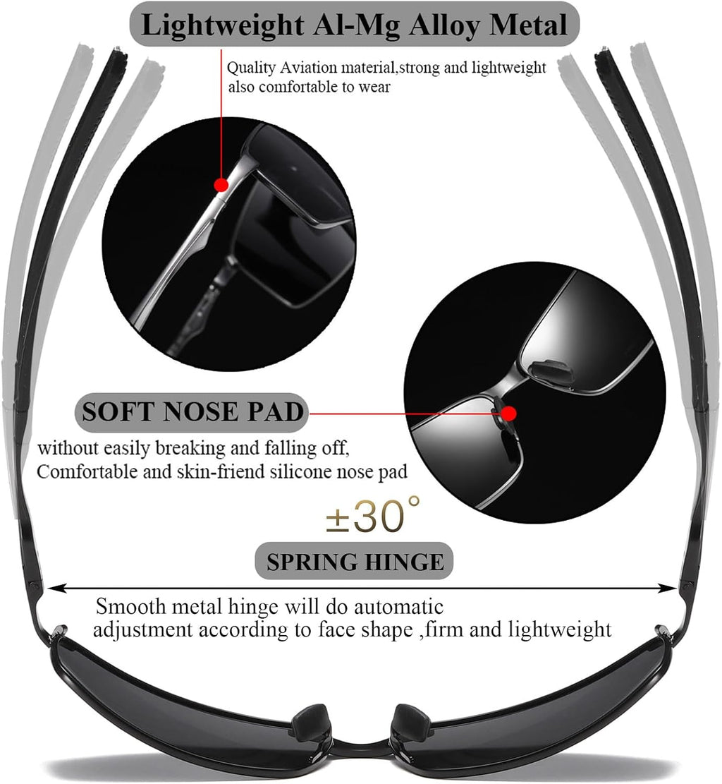 LEDING&BEST Polarisierte Piloten Sonnenbrille Metallrahmen Unisex