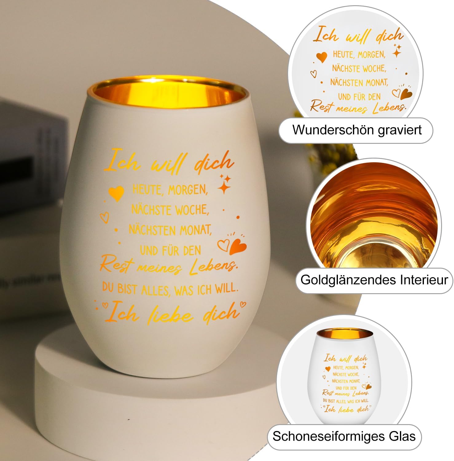 Windlicht Glas mit Gravur ‚Der schoenste Weg ist der gemeinsame‘ Geschenk Paar