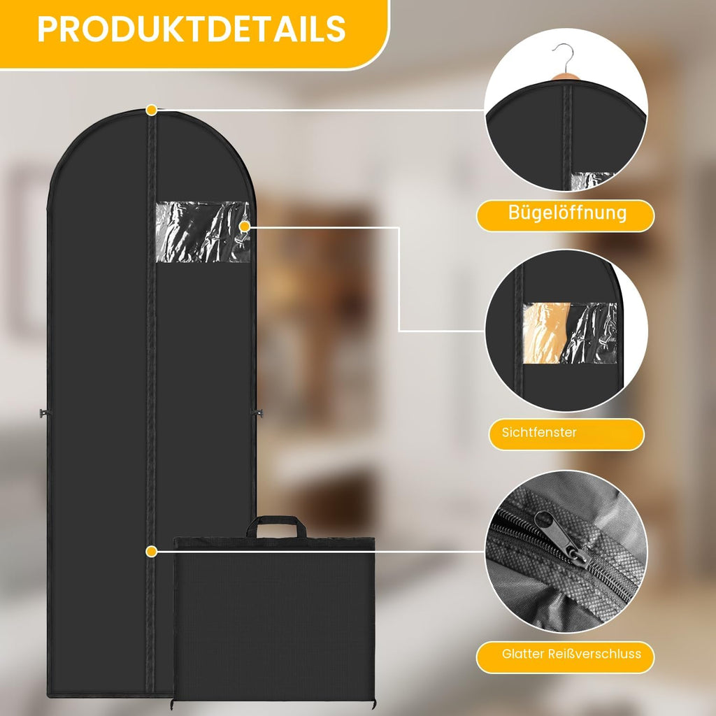 2er Set Kleidersaecke 180x60 cm faltbar staubdicht Schwarz