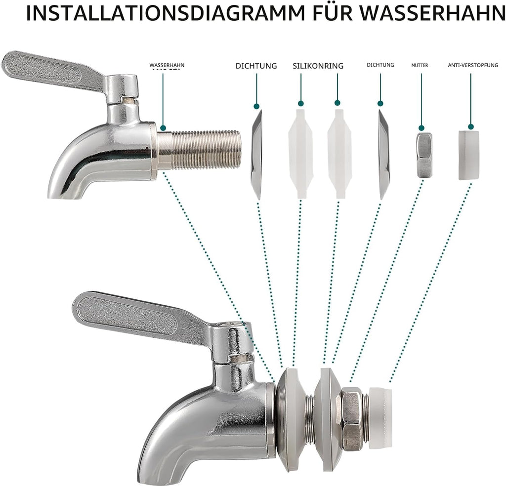 Hisredsun Getraenkespender Glas 2x4L mit Staender und Zapfhahn
