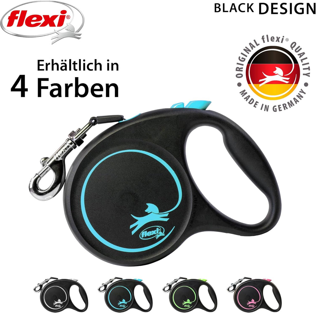 flexi Black Design L Rollleine 5m fuer Hunde bis schwarz/blau 5m