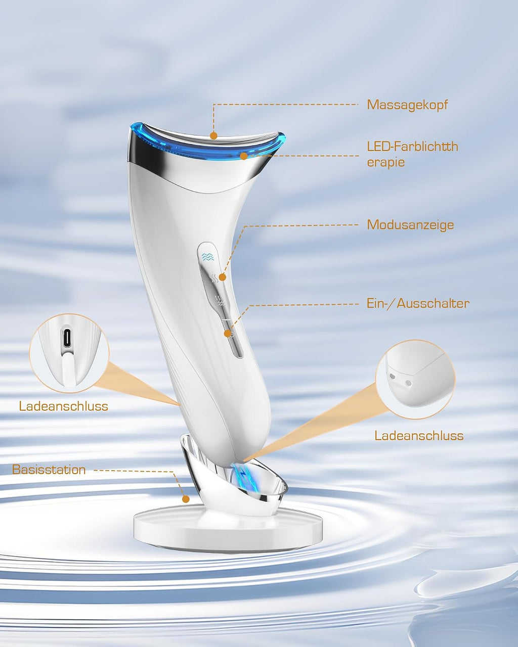 EMS Gesichtsmassagegeraet mit LED Lifting und Waerme 45°C Anti-Falten