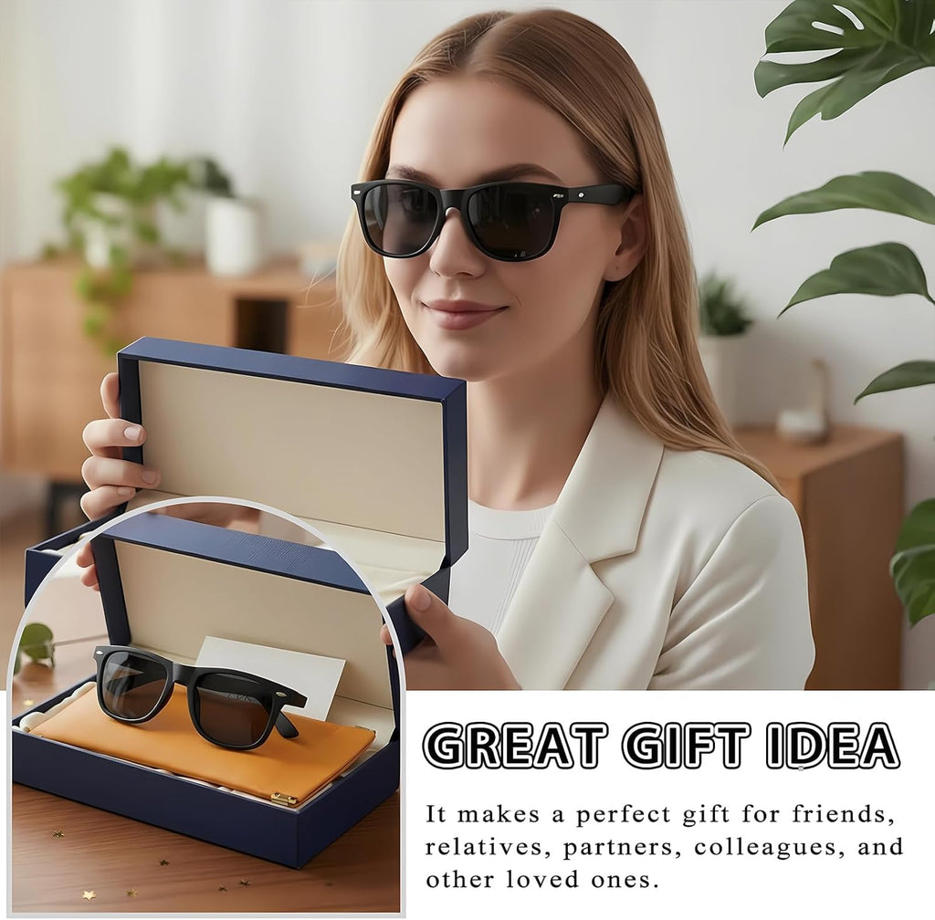 Polarisiert Sonnenbrille Herren Damen UV400 rechteckig Schwarz mit Etui