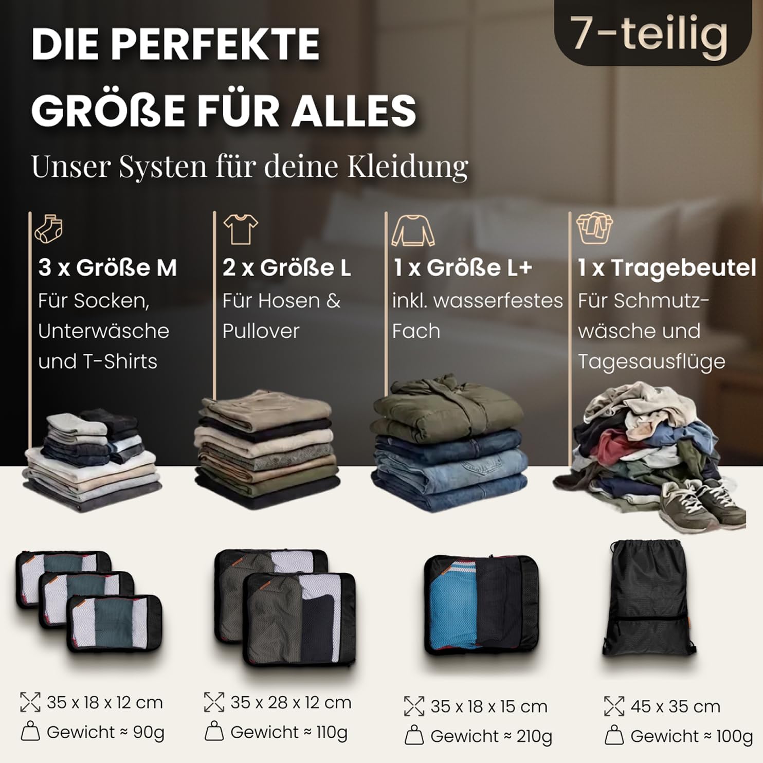 Packing Cubes Kompressions Reise Koffer Organizer Set - Gepaeck Ordnung