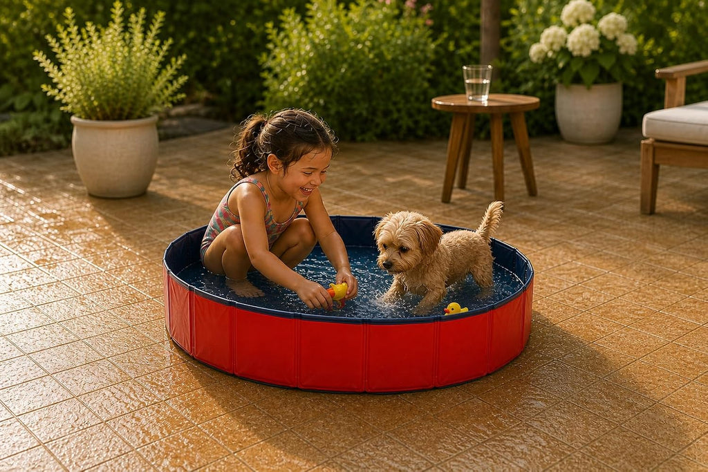 lionto faltbarer Hundepool Ø 80 cm Hoehe 20 cm PVC kratzfest Anti-Rutsch 80cm-120