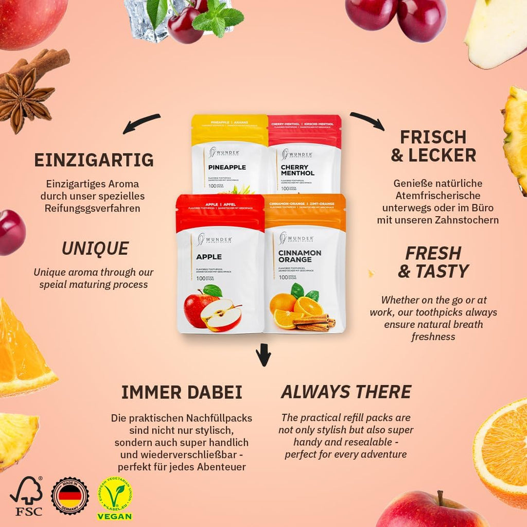 Zahnstocher mit Geschmack Cool Fruit 4er Pack