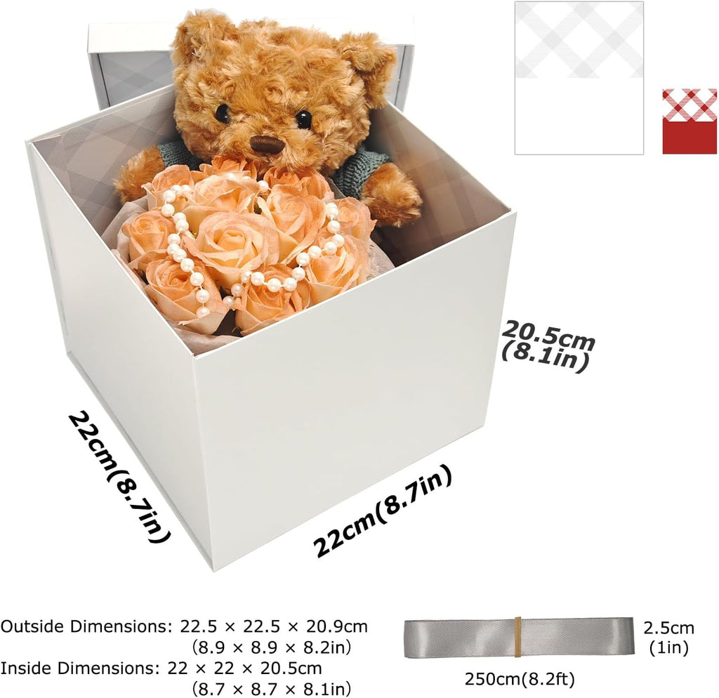 Tekhoho Geschenkbox Weiss 22x22x20,5 cm mit kariertem Innenfutter