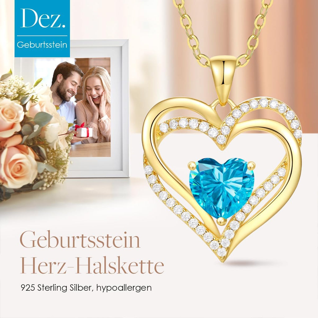 Damen Herzkette 925 Sterling Silber verschiedene Farben Geburtsstein Anhaenger