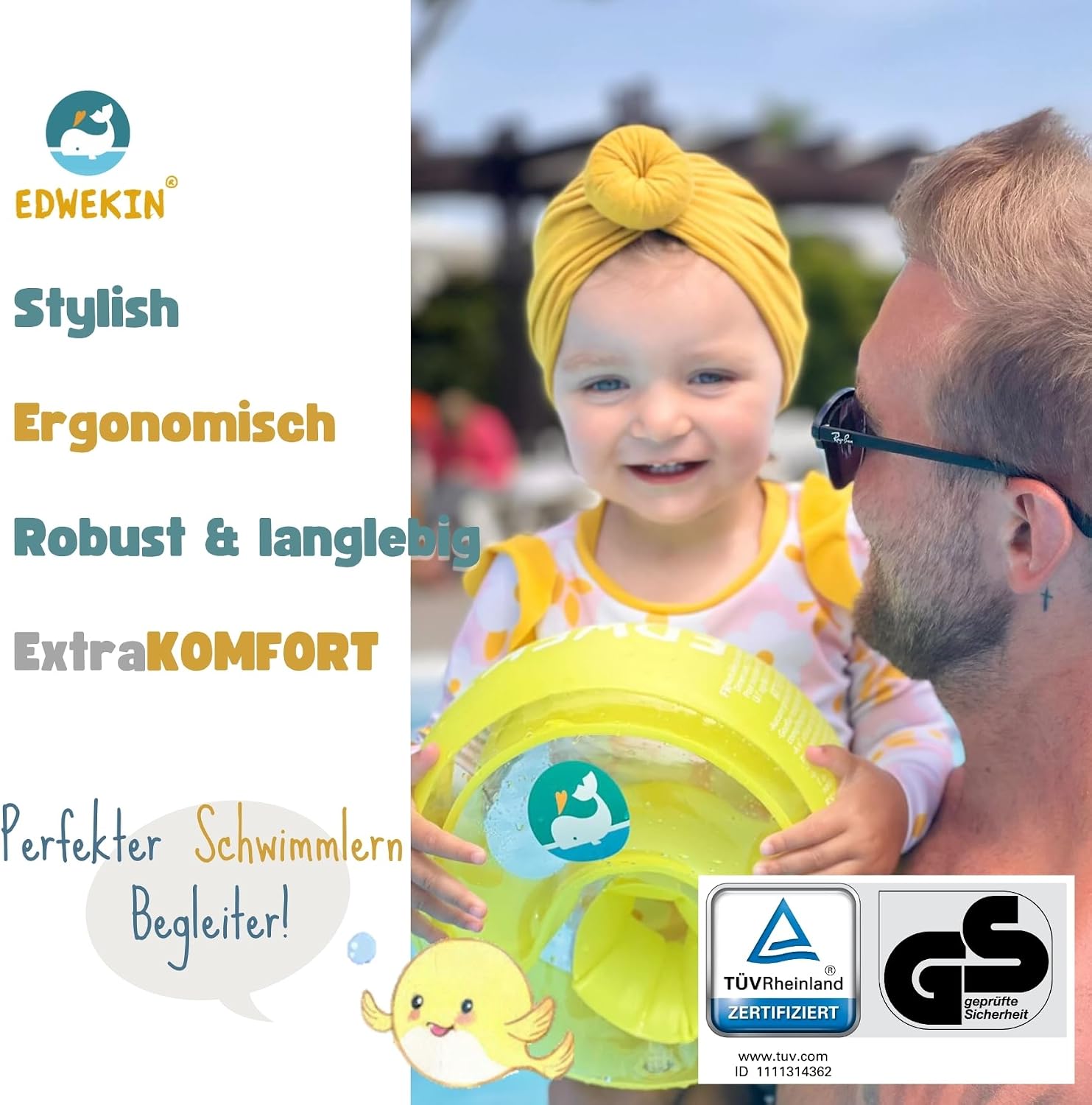 EDWEKIN Schwimmfluegel Kinder 1-6 Jahre TUeV/GS BPA-frei Groesse