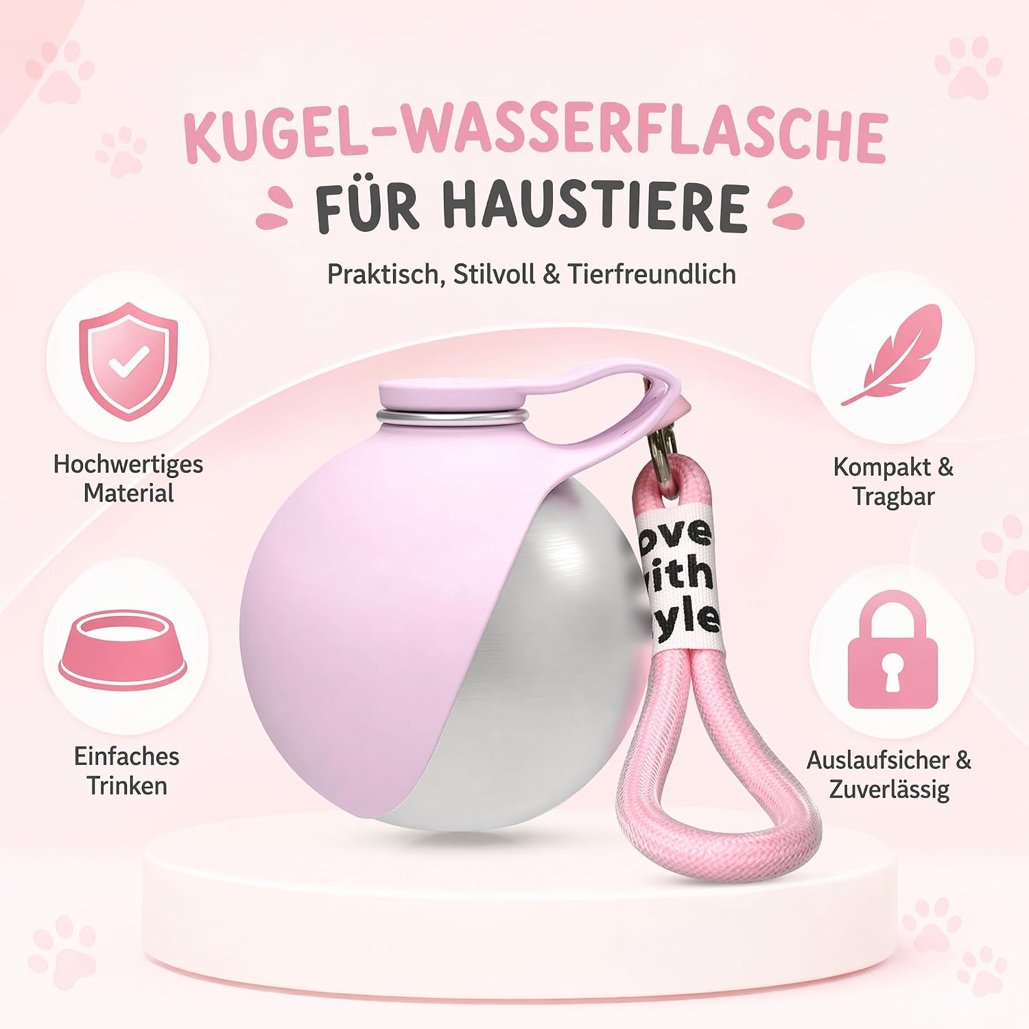 Hunde Trinkflasche 285ml Edelstahl mit faltbarem Silikonnapf auslaufsicher