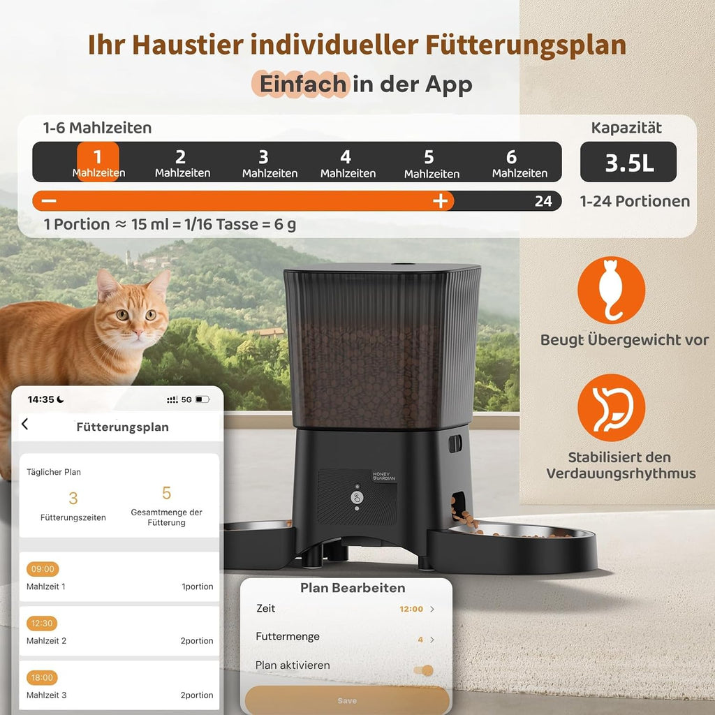 HoneyGuardian Futterautomat Katze mit WLAN App Steuerung und 6 Mahlzeiten