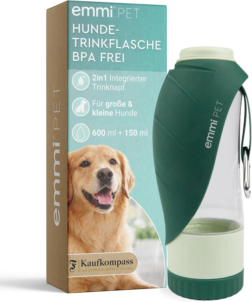 emmi‑PET Hundetrinkflasche mit Futterbehaelter Dunkelgruen