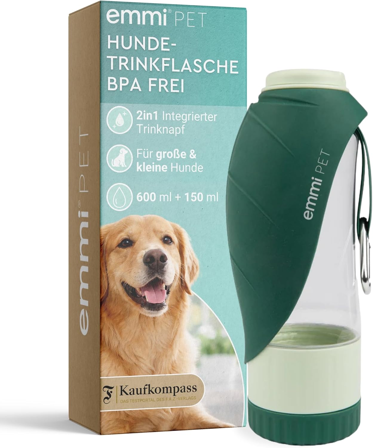 emmi‑PET Hundetrinkflasche mit Futterbehaelter Dunkelgruen