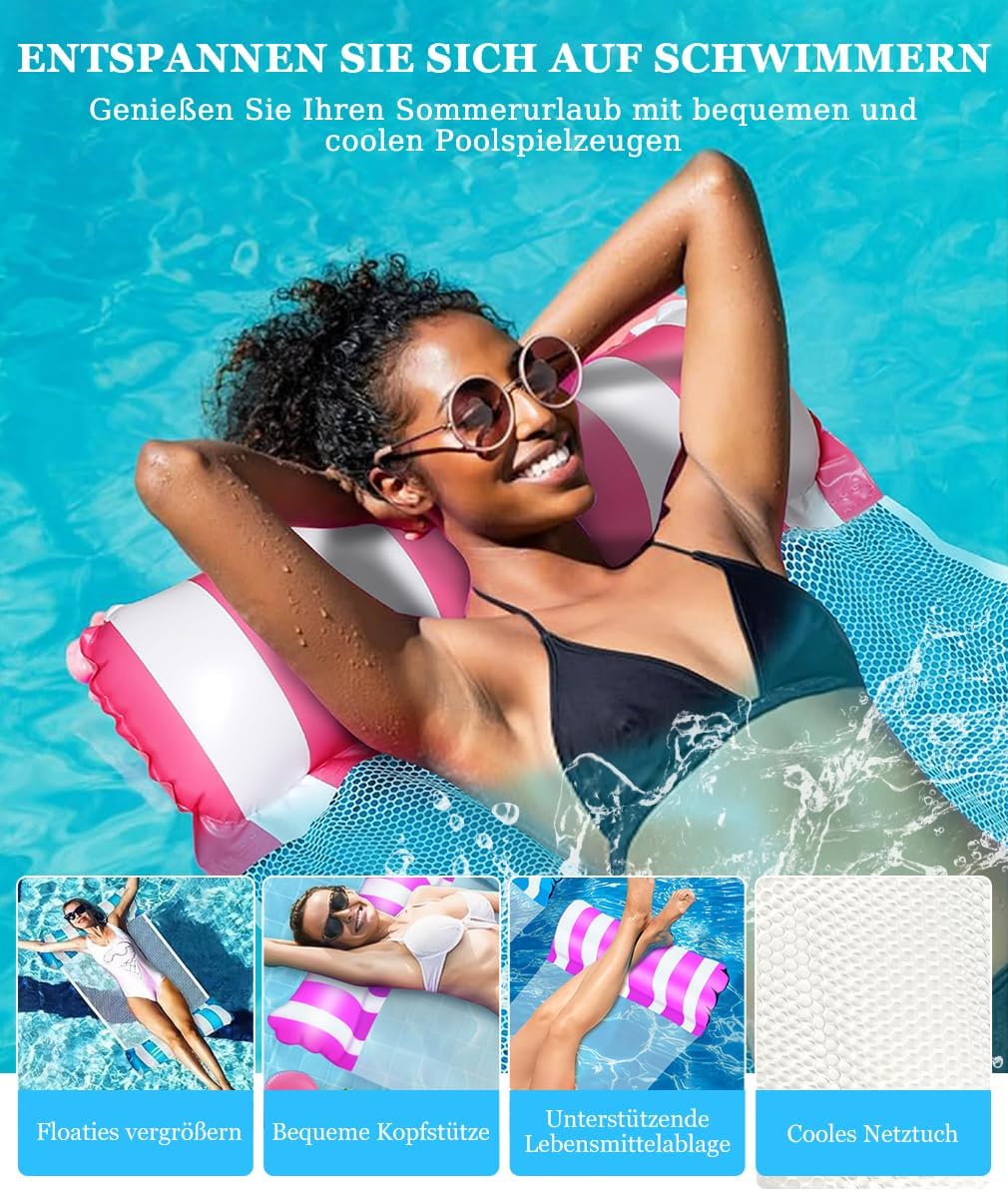 Wasserhaengematte 4-in-1 mit 2 Getraenkehaltern und Luftpumpe Poolliege