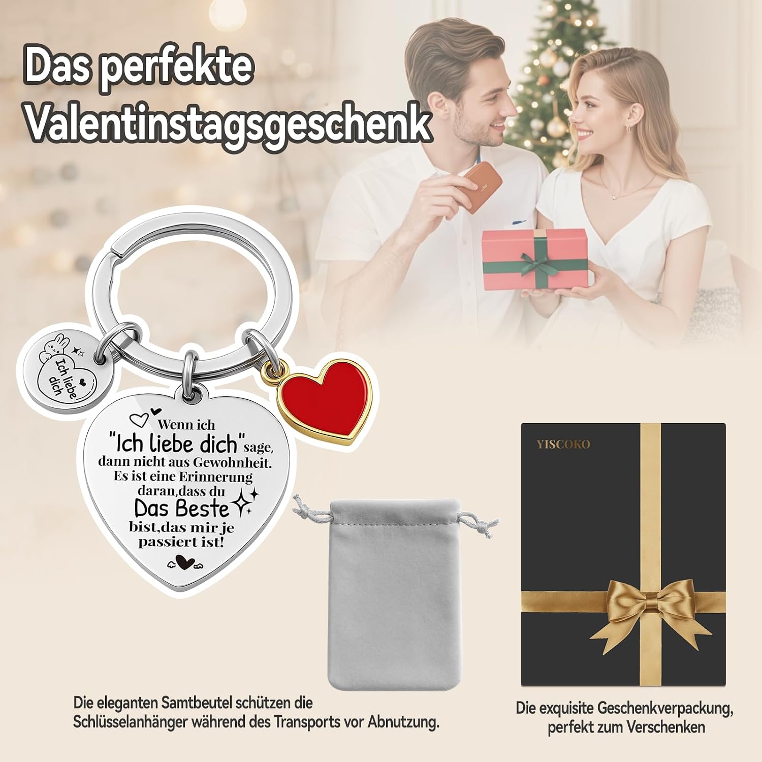 Schluesselanhaenger Jahrestag Geschenk „Ich liebe Dich“ fuer Sie & Ihn Valentinstag