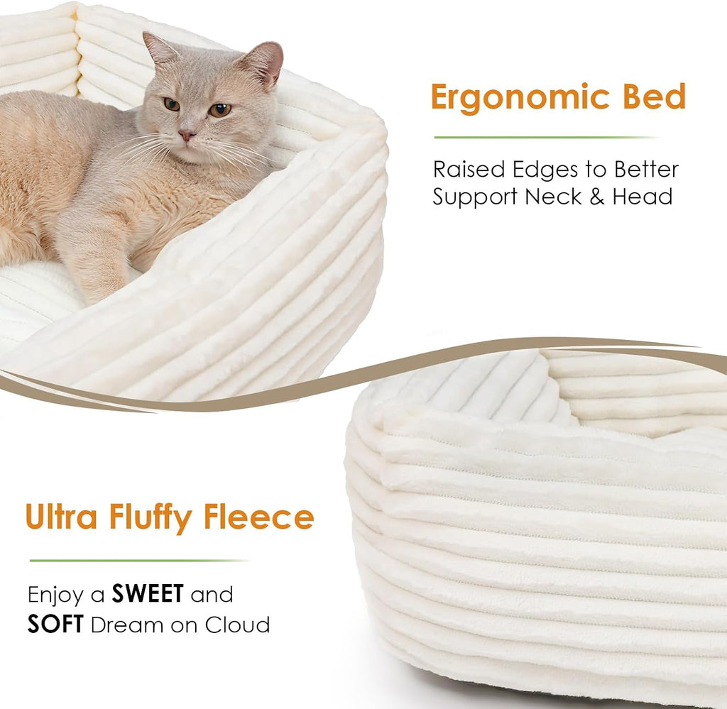 XIAPIA Katzenbett Plüsch 55x42x18 cm Orthopädisch Weich Warm Weiß