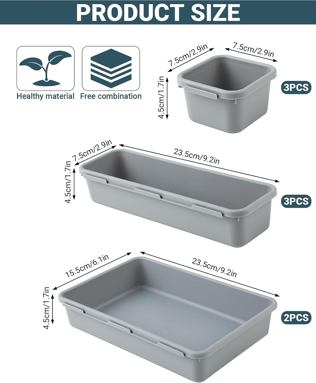 Schubladen Organizer 8er Set Kunststoff fuer Kueche Bad Buero Schreibtisch